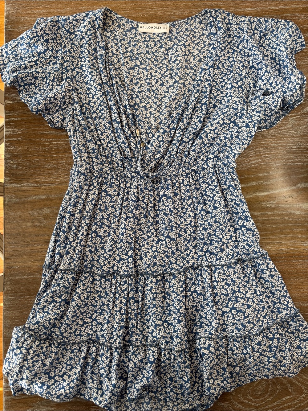 Hello Molly Faux wrap blue and white dress - Large